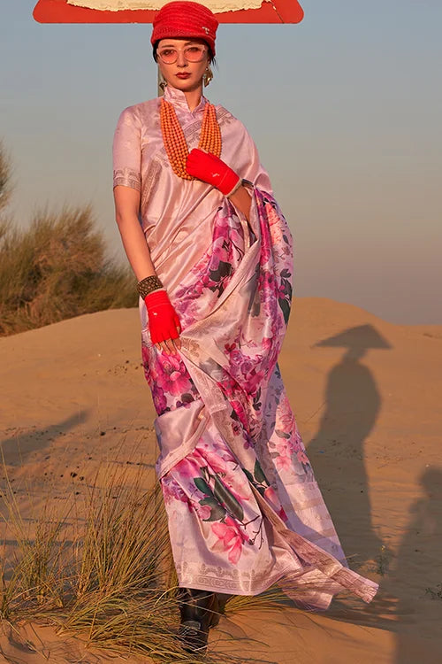 Soft silk Saree With Printed Blouse