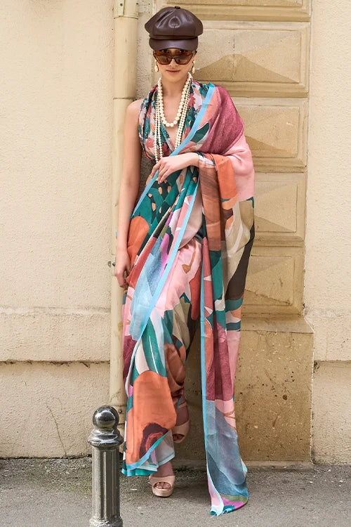 Designer Saree With Printed Blouse