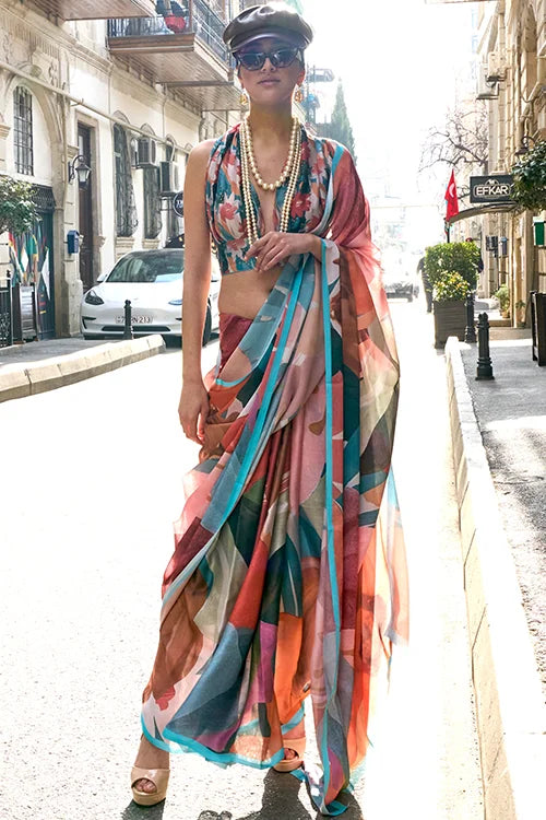 Designer Saree With Printed Blouse