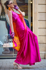 Pink Saree With Designer Blouse 