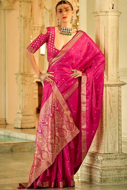 Pink Banarasi Satin Silk Saree 