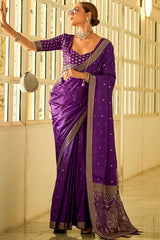 Awesome Satin Silk Saree With Blouse Piece
