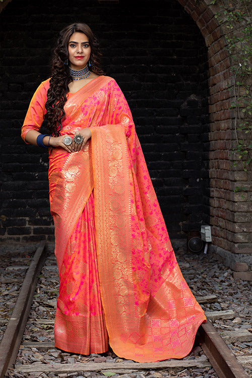Pink Banarasi Weaving Silk Exclusive Saree