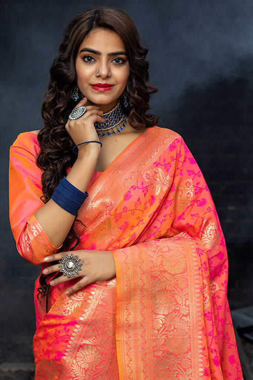 Pink Banarasi Weaving Silk Exclusive Saree