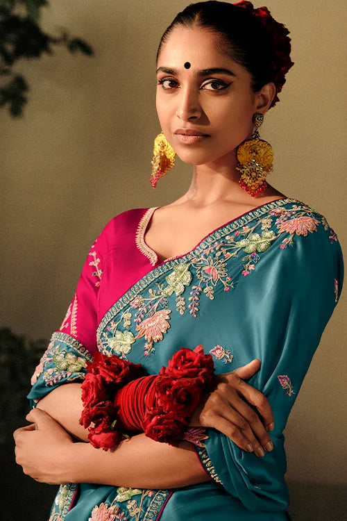 Embroidery Work Saree With Blouse