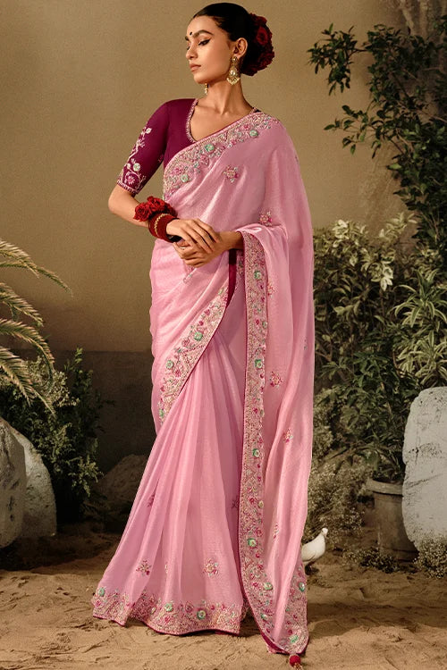 Saree with Heavy Embroidery Work Blouse
