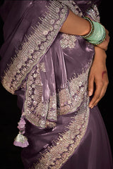 Light-Purple Sari With Fancy Blouse 