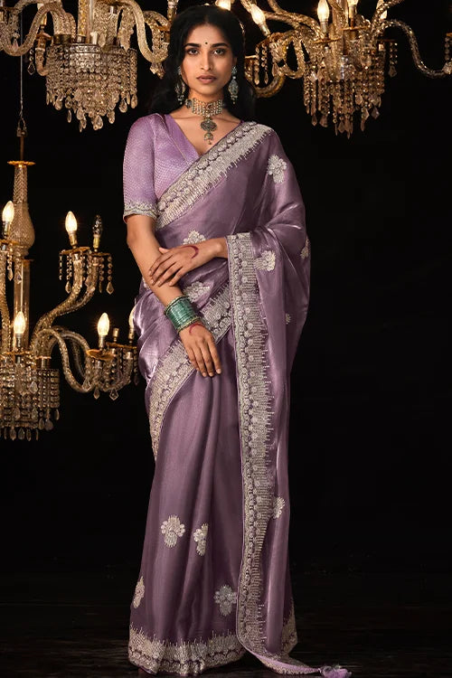 Light-Purple Sari With Fancy Blouse 