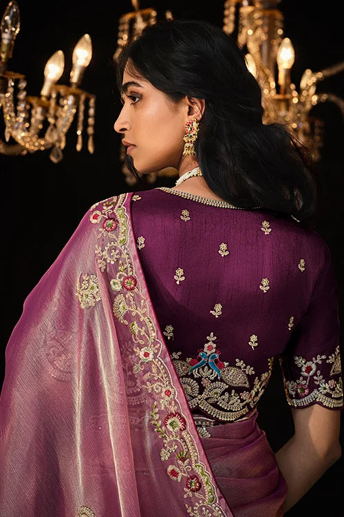 Pink Designer Saree With blouse Piece