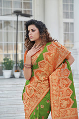 Green Soft Banarsai With Zari Weaving Silk Saree