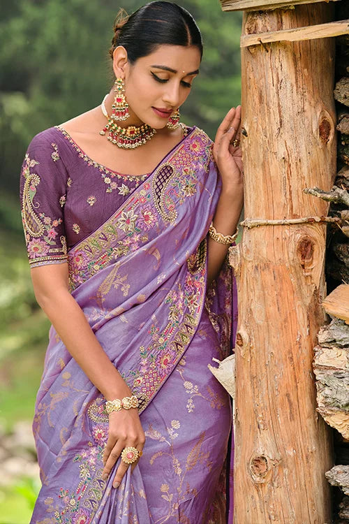 Heavy Designer Embroidery With Khali Work Saree With Blouse Piece