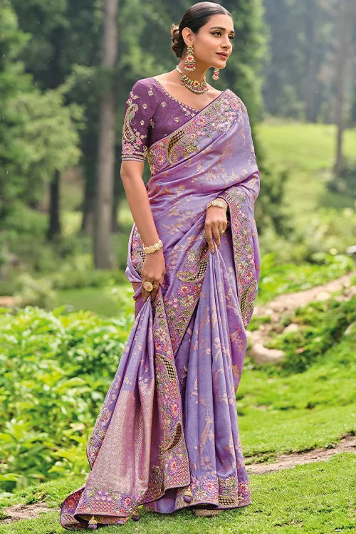 Heavy Designer Embroidery With Khali Work Saree With Blouse Piece