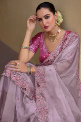 Pink Saree With Designer Blouse