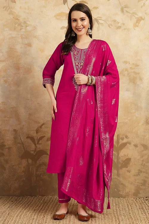 Embroidered Chanderi Suit