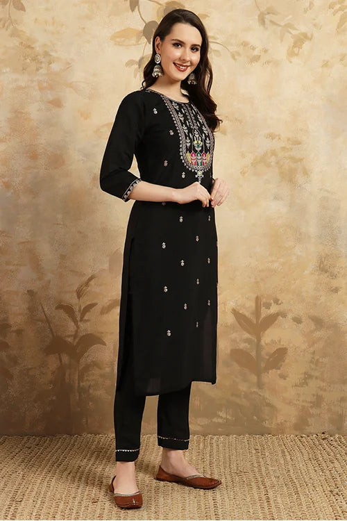 Elegant black silk Chanderi dress
