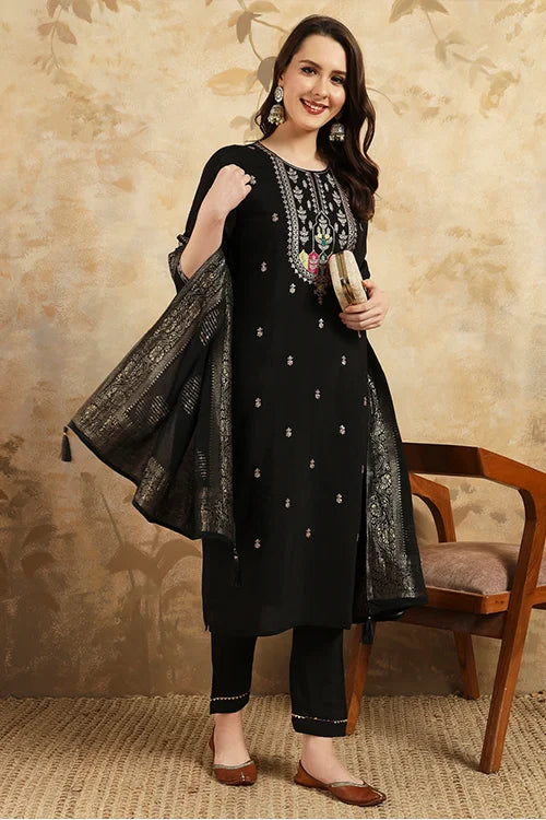 Black party wear Chanderi suit
