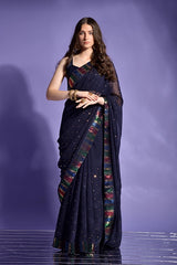 Navy Blue Designer Saree with Sequins