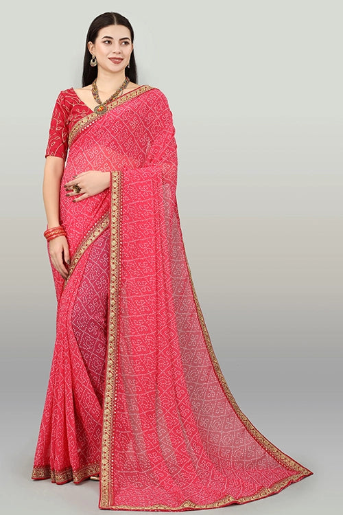 Pink Bandhani Saree Online