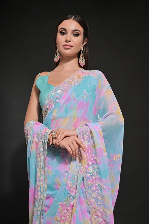 Blue soft georgette saree
