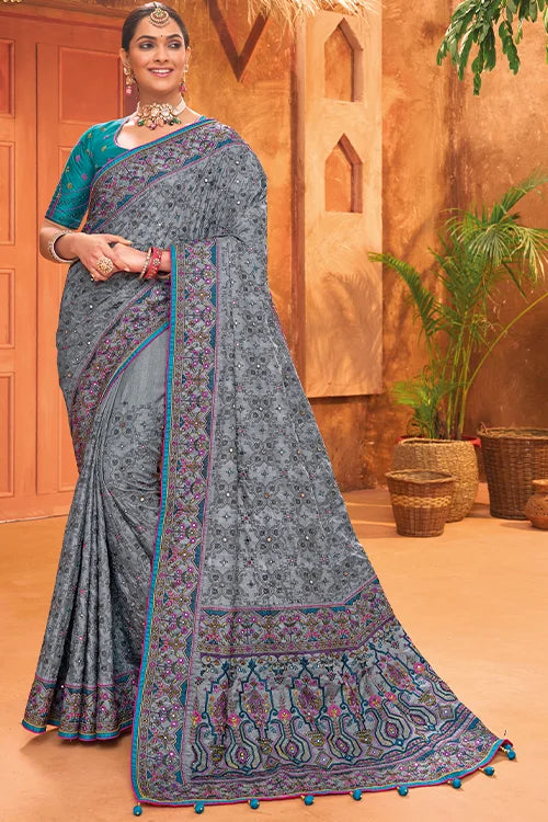 Bandhani Silk Mirror Work Saree