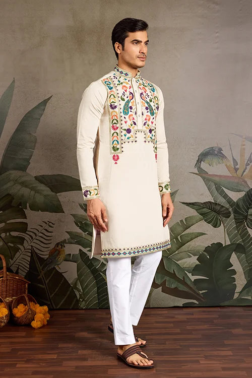 Beige Color Special Embroidered Kurta