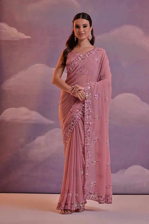 Onion Shade Designer Georgette Saree