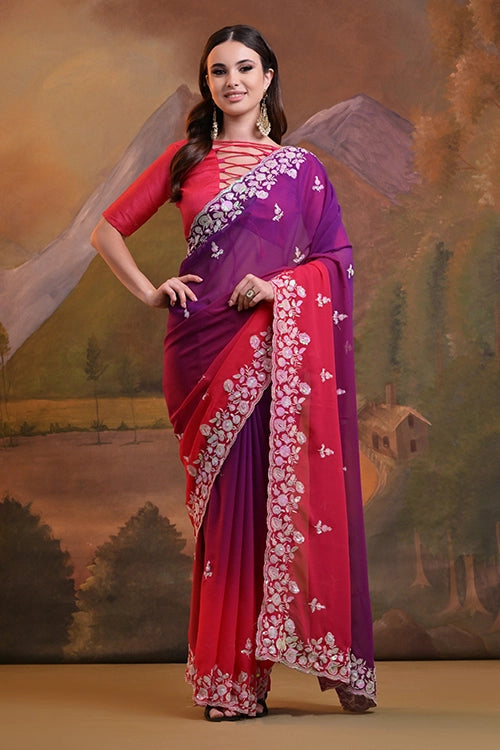 Beautiful C Pallu Pink Georgette Saree