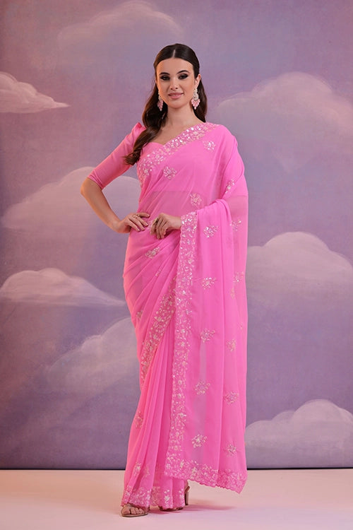 Designer Pink Soft Georgette Saree