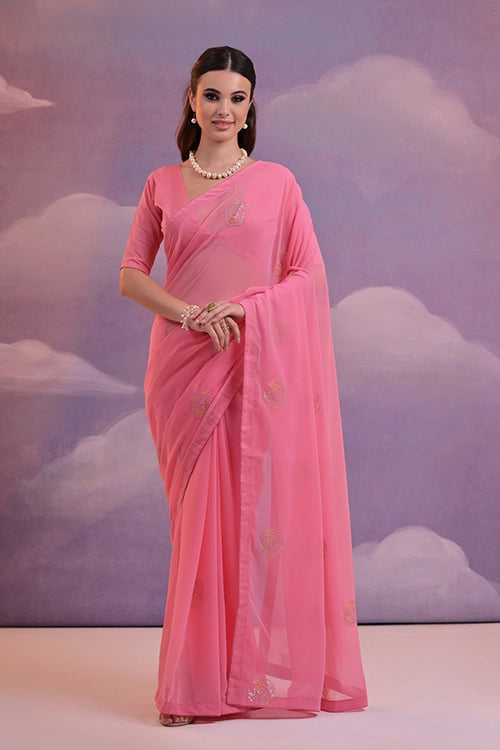 Stylish Pink Designer Saree