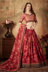 Beautiful Wedding Collection Lehenga Choli For Women Maroon And Peach Colour