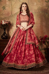 Beautiful Wedding Collection Lehenga Choli For Women Maroon And Peach Colour