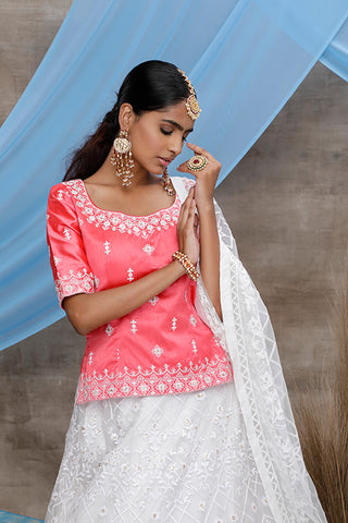 Beautiful White Net Thread With Sequins Embroidered Work Lehenga Choli