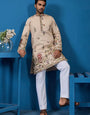 Perfect Festive Choice Beige Ethnic Kurta for Mens Wear