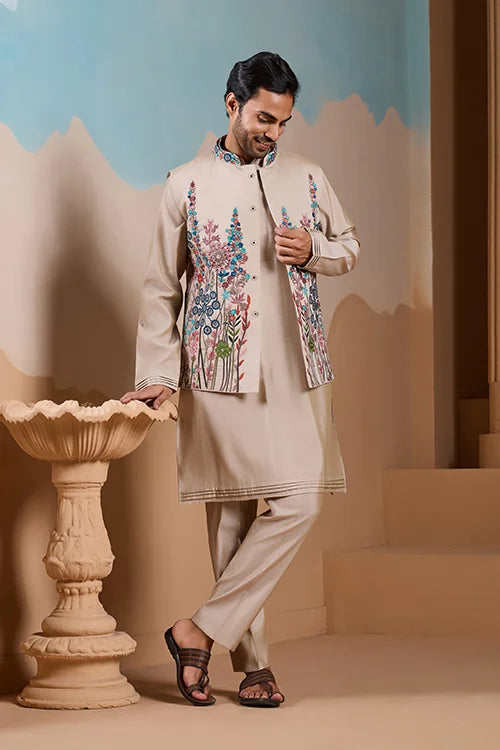 Men's Beige Kurta Set
