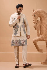 Beige Koti Kurta Set for Men