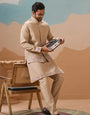 Celebration Beige Kurta Koti Pant Wedding Outfit for Men