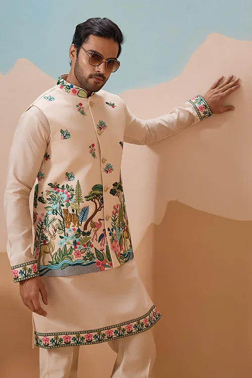 Beige Kurta with Koti