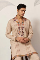 Beige Embroidered Kurta Pant Set