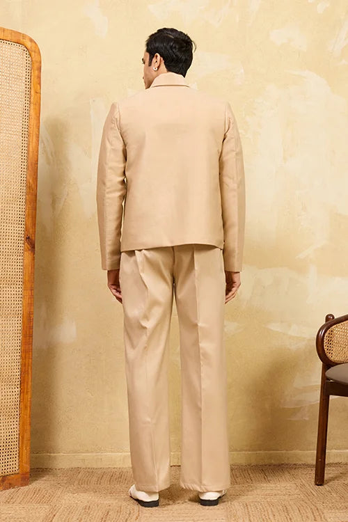 Premium beige ethnic jacket set