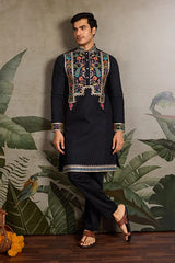 Embroidered Black Mens Kurta