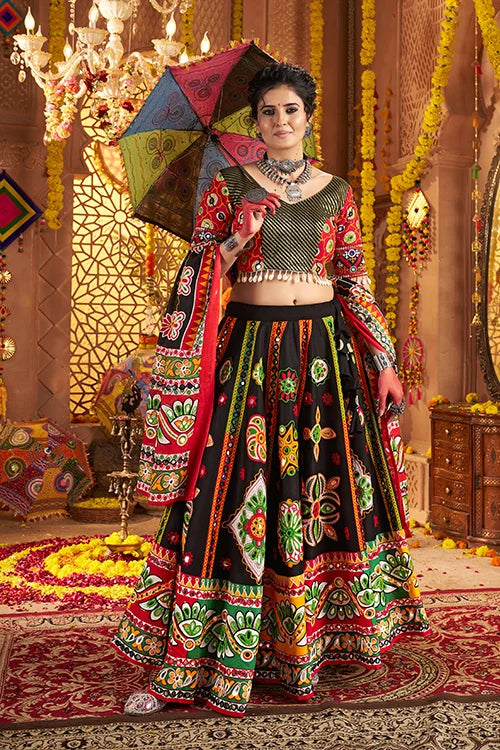 Black Cotton Ghagra Choli for Girls