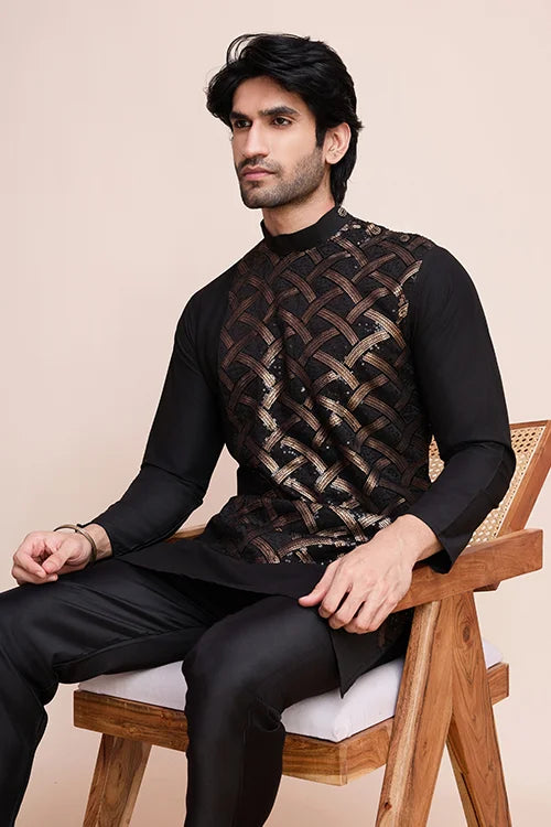 Designer Black Silk Kurta