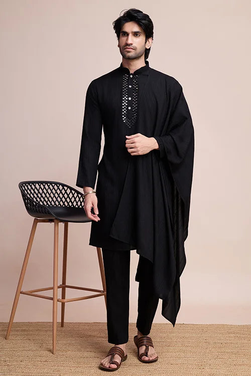 Black Designer Men's Kurta Set