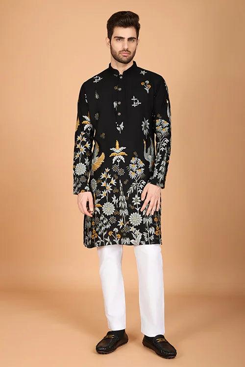 Black Designer Men's Kurta