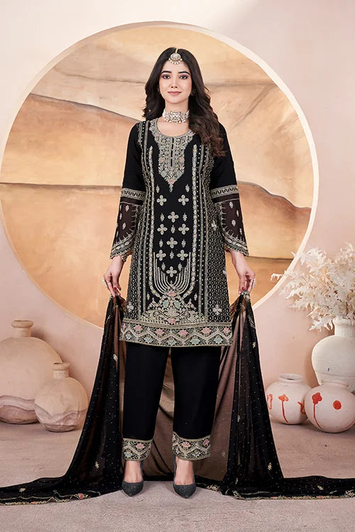 Black Georgette Embroidered Suit