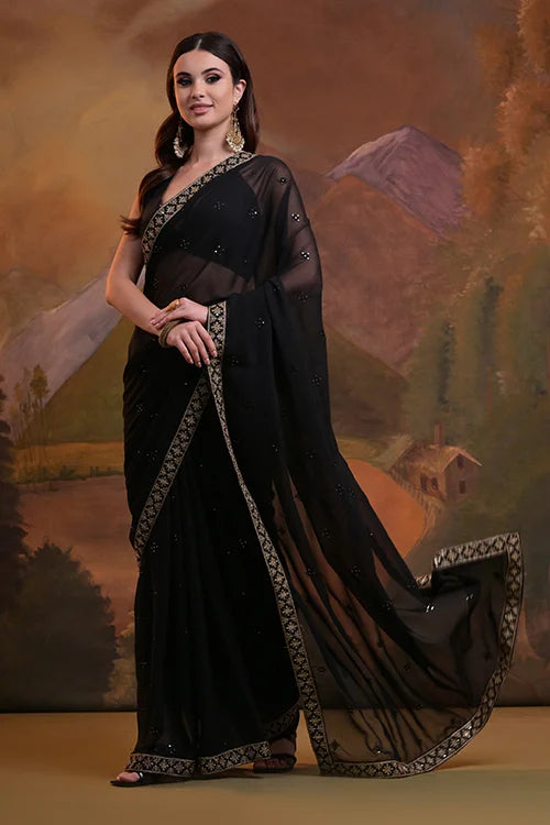 Black Georgette Saree with Embroidery