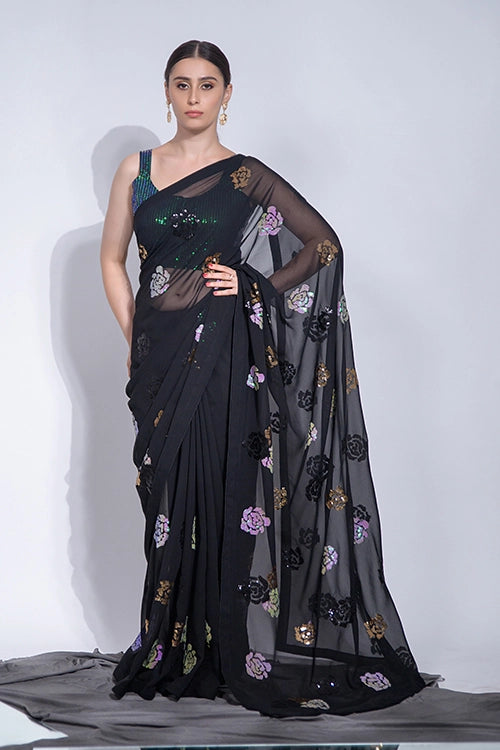 Black Georgette Saree Bollywood Style