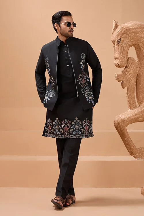 Black Koti Kurta Set for Men