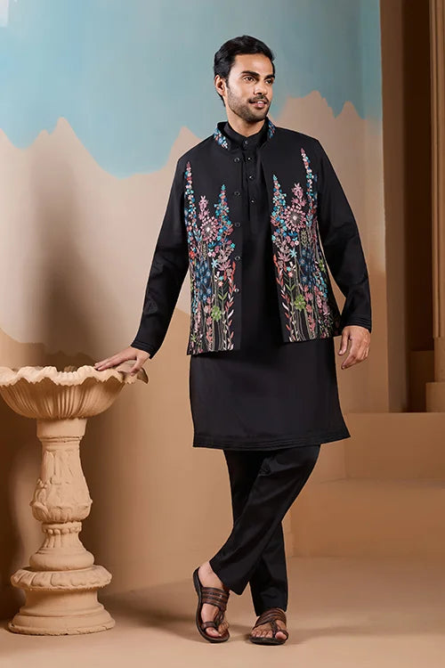 Black Wedding Koti Kurta Set