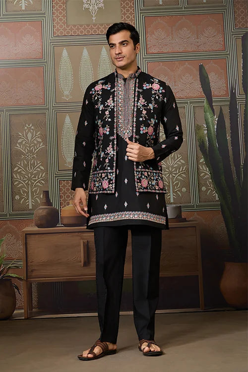 Black Kurta with Stylish Koti